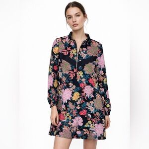 Zara TRF Collection Floral Zip Front Dress Long Sleeve Size S